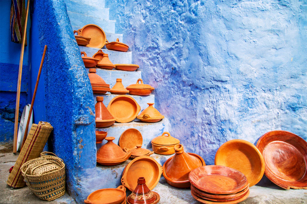 Traditional Moroccan pottery spotted on a Jewish heritage tour through the blue streets of Chefchaouen..